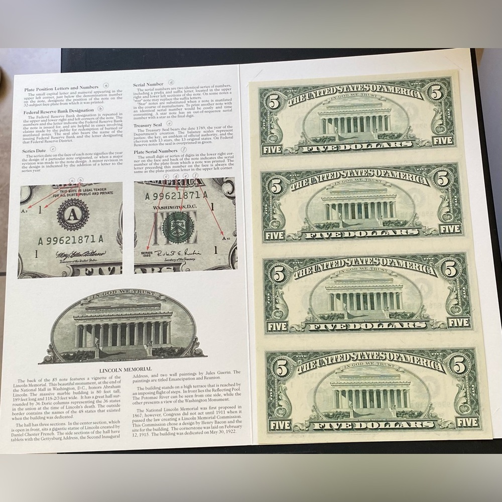 US MINT 1995 UNCUT 5$ BILLS - Picture 10 of 10